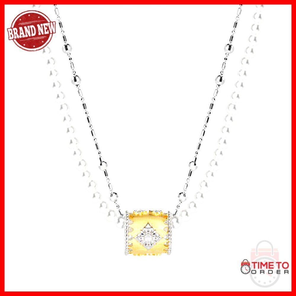 S925 Sterling Silver Layered Pearl Necklace with Clover Pendant